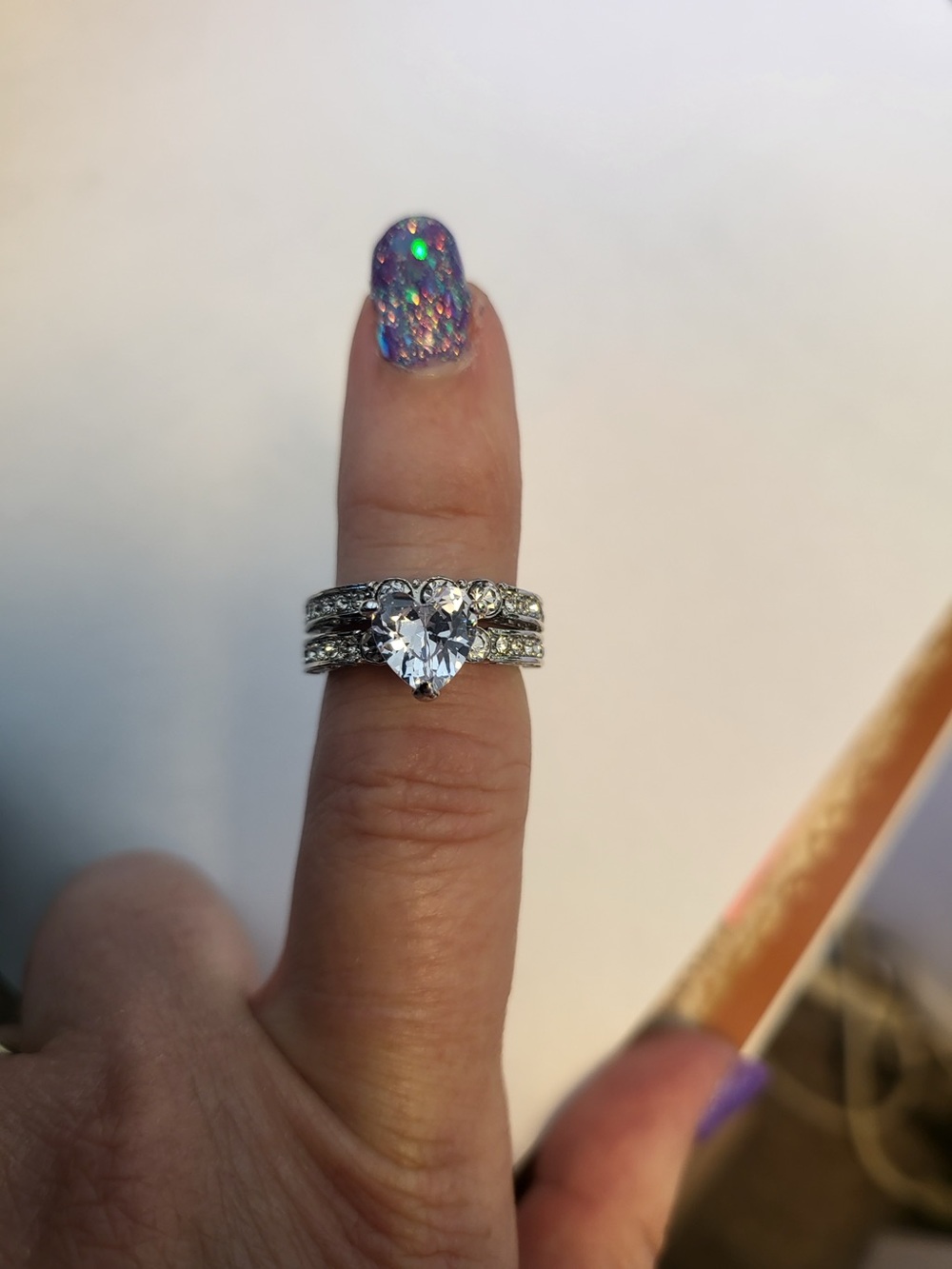 Heart-Cut Cubic Zirconia Bridal Ring Set - Silver Tone